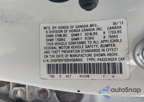 2013 Honda Civic Lx from USA, damaged, VIN 2HGFB2F50DH564043